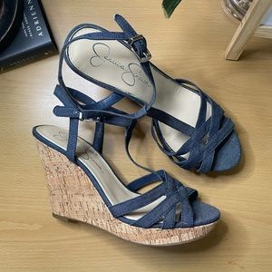Jessica Simpson | Womens “JAVAWN” Denim T-Strap Wedge Heels